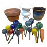 Planter Collection With Blown Glass Water Globes
