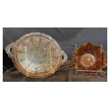 Carnival Glass Bowl & Pink Depression Glass Dish
