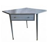 1950s Gray Wood Laminate Corner Table W/ Drawer