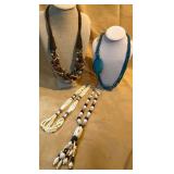 Four Beaded Necklaces of Mixed Materials