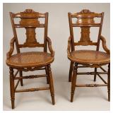 Victorian Eastlake Cane Seat Walnut Arm Chairs