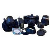 Minolta SRT 202 Camera With Lenses & Vivitar Flash
