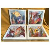 4 Linn Done Signed Fish Paintings