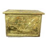 Vintage Brass Clad Wooden Coal Bin 1920-40s