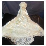 Porcelain Doll in Lace Gown with Bonnet