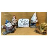 Garden Gnomes, Pixie Statue and Sign