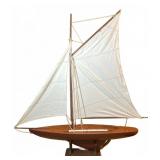 36-Inch Vintage Wood Yacht Model With Fabric Sails