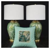 Contemporary Marbled Green Ceramic Lamps