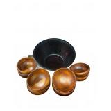 Large Thai Wooden Bowl With Eight Small Bowls
