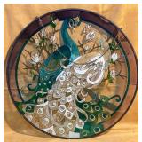 Stained Glass Look Panel With Two Peacocks