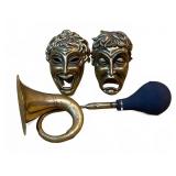 Brass Theater Masks and Bulb Horn Set