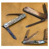 Three Vintage Knives With Shell Handles