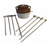 Vintage Bean Pot & Turkish Stainless Brass Skewers