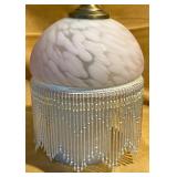Pink Art Glass Lamp Shade With Beaded Fringe