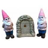 Painted Garden Gnome Statues with Stone-Door