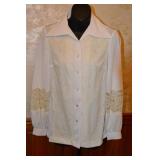 Late 1960s Lace and Cotton Blouse - S