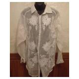 Florissant 80s 90s Oversized Cotton Organza Bloue
