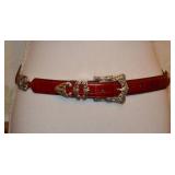 90s Brighton Red Leather Belt Up to 30" Waist