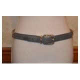 90s Brighton Grey Leather Belt, Up To 32 Waist