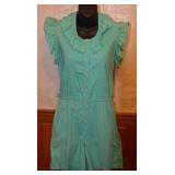 80s Fashion Force Mint Green Cotton Romper - M
