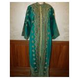 Vtg 90s Green Moroccan Velvet Caftan With Slippers