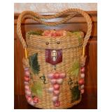 60s Woven Straw Basket Purse With Grape Motif