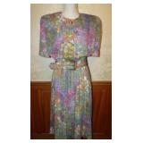 1980s Impressionist Floral Diana Style Dress - S/M
