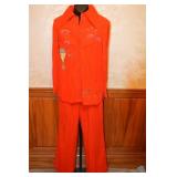 60s70s Fashion Bar Red Cotton Embroidered Pant set