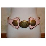 Vintage Leather Belt With Hammered Brass Rivets