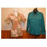 80s Cheryl Tiegs Tropical and Teal Camp Shirts-S/M