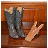 80s Western Cowboy Boots and Boot Jack Set