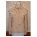 80s Silk Blend Bohemian Lace Collar Blouse - S
