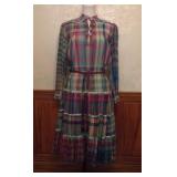 1980s Cotton Madras Plaid Prairie Dress, Size L
