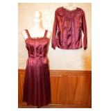 1980s City Girl 3pc Burgundy Satin Lounge Set - S