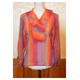1980s Rainbow Tinsel Plaid Ruffle Blouse - S/M