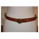 1980s Hand Tooled Braided Leather & Brass Belt