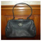 1960s Black Pebble Leather Metal Frame Handbag