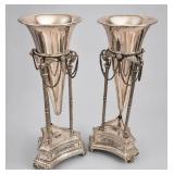 Neoclassical Style Silver-Plated Trumpet Vases