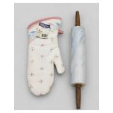 Marble Rolling Pin and Kitcnhery Oven Mitt Set
