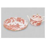 Royal Crown Derby Red Aves China Teapot & Platter