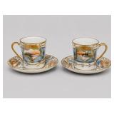 Pair Hand Painted Japan MALKO Demitasse Cups Sauc