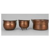 Trio of Solid Copper Decorative Cauldrons