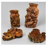 Vintage Chinese Soapstone Carved Vases (4)