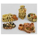 Chinese Soapstone Carving Inkwells & Vase (5)