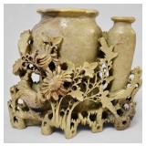 Chinese Carved Soapstone Landscape Double Vase