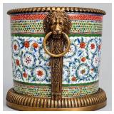 French Faience Style Gilt-Bronze Lion Cachepot