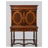 William & Mary Style Burl Walnut Cabinet-on-Stand