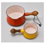 Dansk Enamelware Sauce Pans With Wood Handles