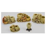 Chinese Soapstone Carvings Inkwells & Vase (5)