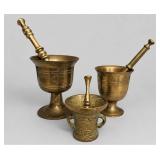 Three Cast Brass Mortar and Pestle Sets, Ornate